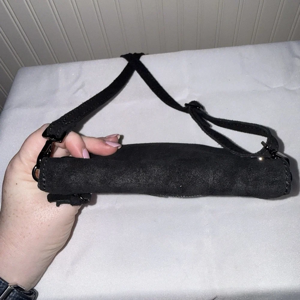 Hammitt Ryan Suede Black Clutch Crossbody Shoulder Bag Purse Gunmetal NWOT